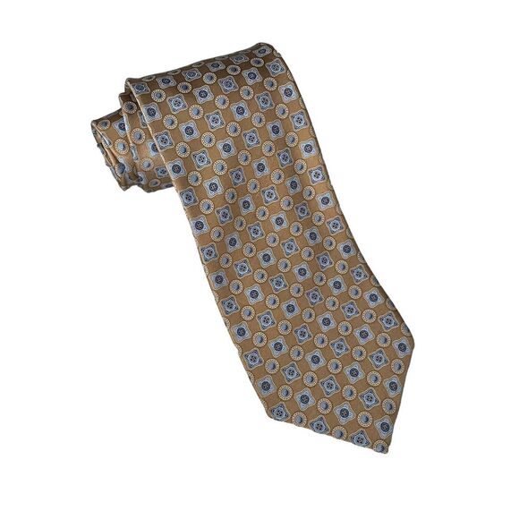 Ermenegildo Zegna Men's Contemporary Tie Gold Geometric Satin Silk 3.75" x 60.5" - Picture 4 of 7